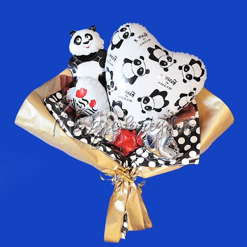 Подарунковий букет із фольгованих кульок "Панда"
