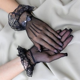 Рукавички мереживні чорні з бантиками