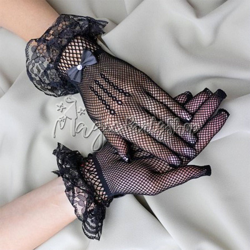 Рукавички мереживні чорні з бантиками